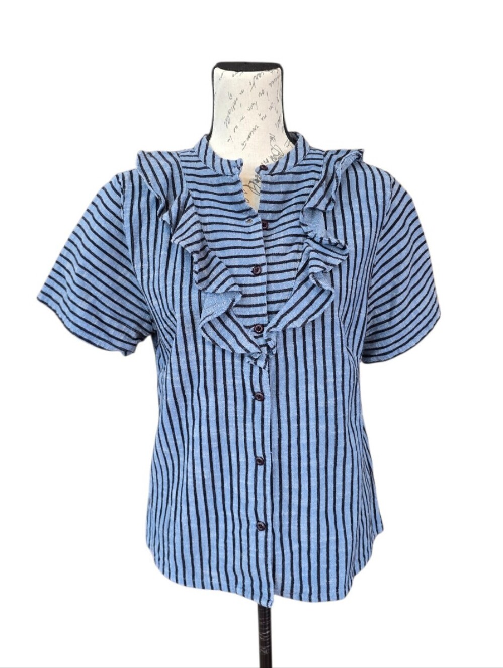 Ace & Jig Barneys New York Blue Black Stripe Short Sleeve Top L